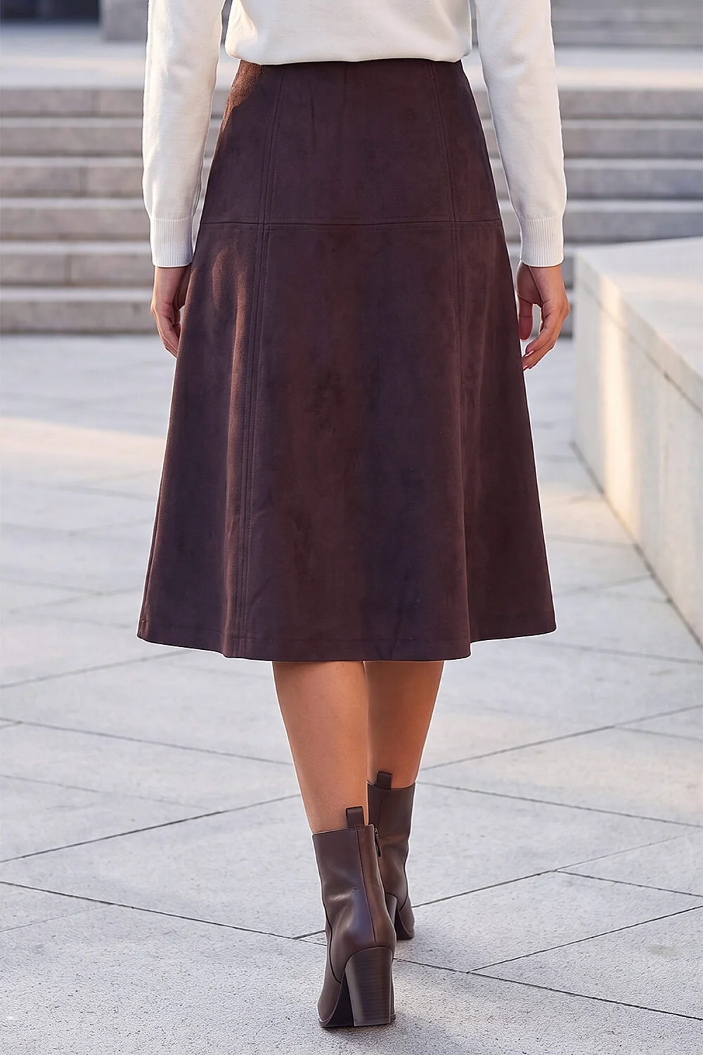Roman Dark Brown Petite Suede A-Line Skirt - 16 Image 3
