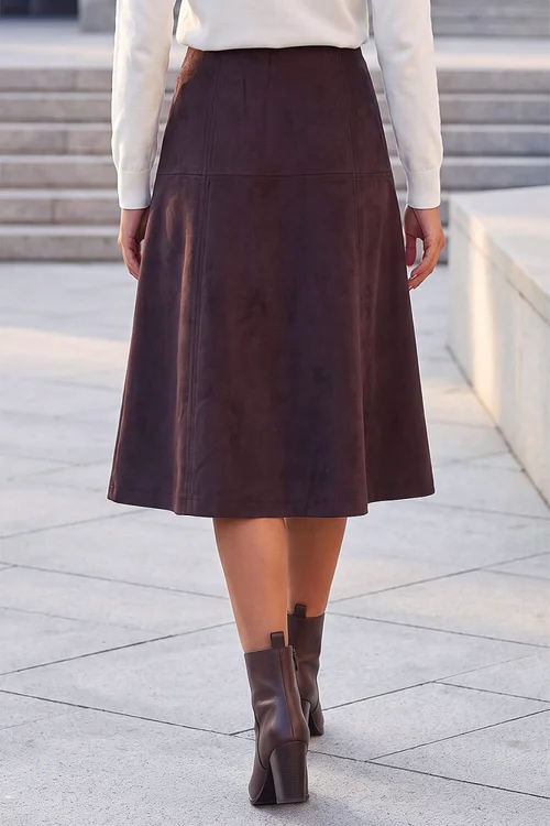 Roman Dark Brown Petite Suede A-Line Skirt - 16 Image 3