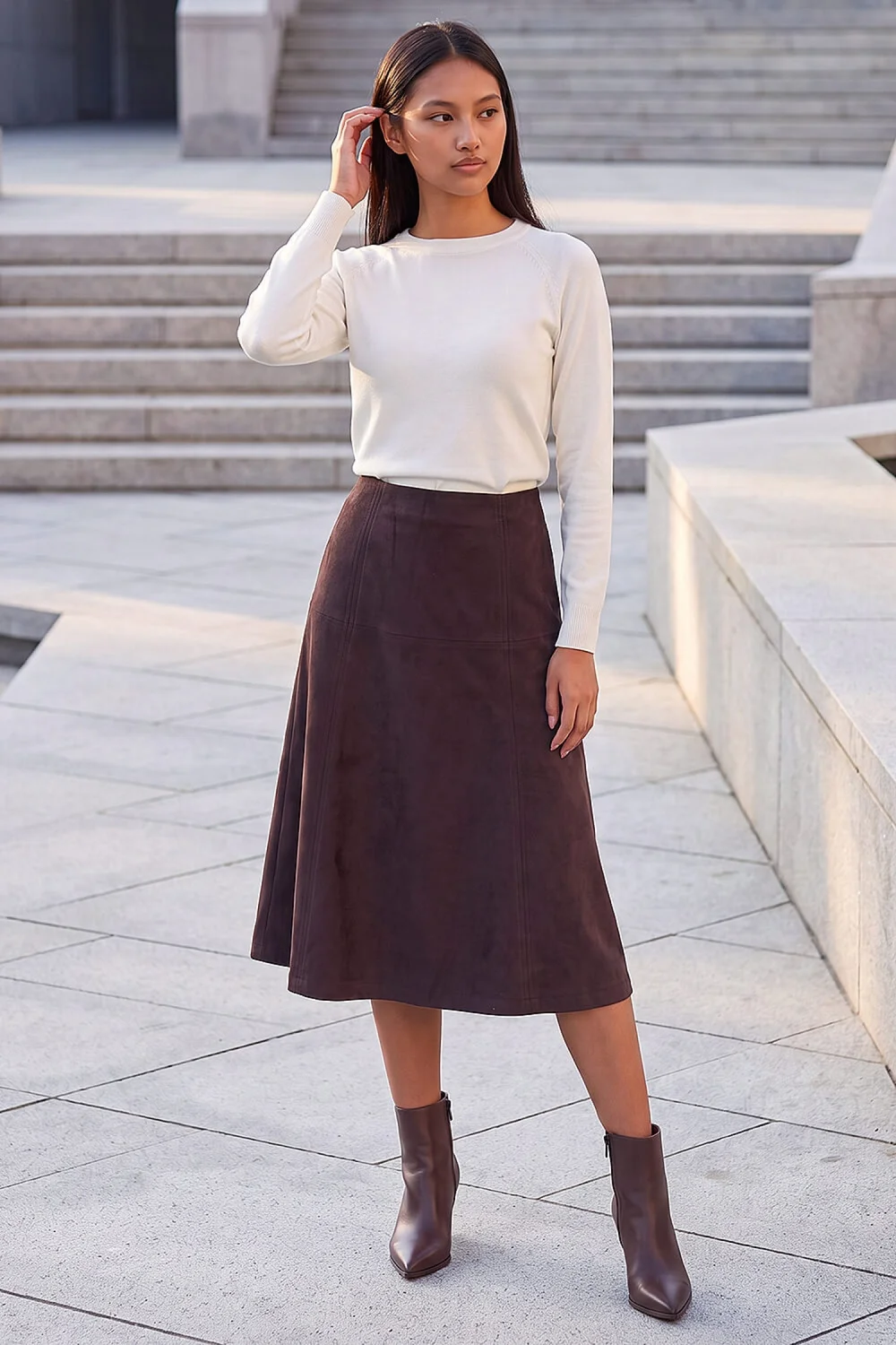 Roman Dark Brown Petite Suede A-Line Skirt - 16 Image 2