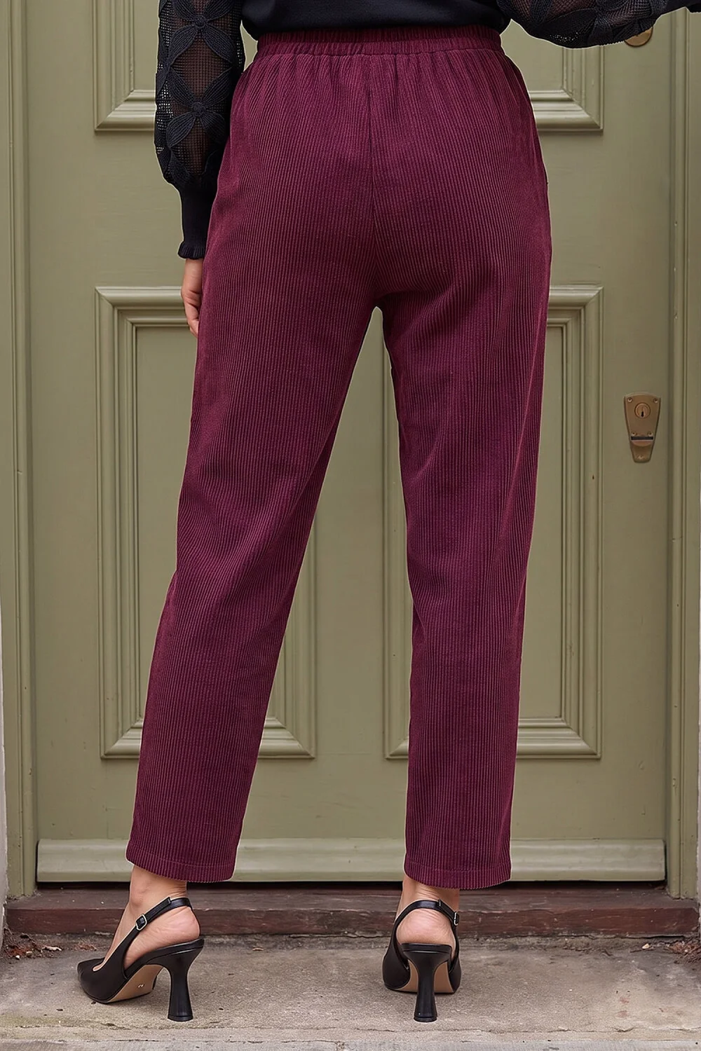 Roman Wine Petite Tuck Front Corduroy Trouser - 18 Image 3