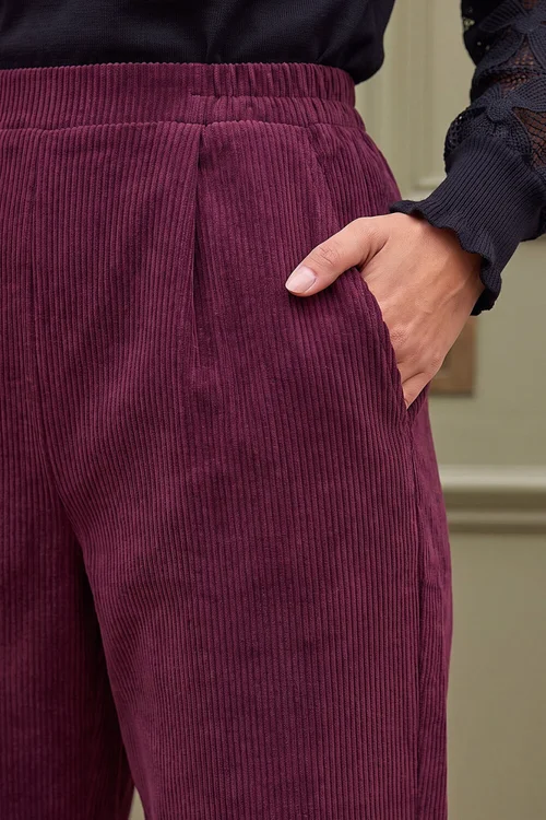 Roman Wine Petite Tuck Front Corduroy Trouser - 18 Image 4