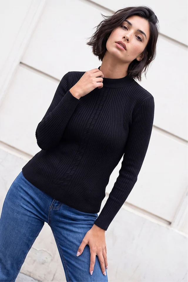 Roman Black Petite Cable Knit Turtleneck Jumper