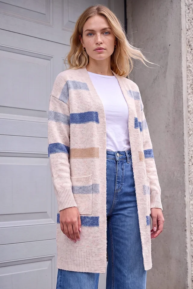 Roman Stone Soft Knit Stripe Cardigan