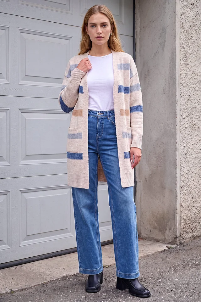 Roman Stone Soft Knit Stripe Cardigan