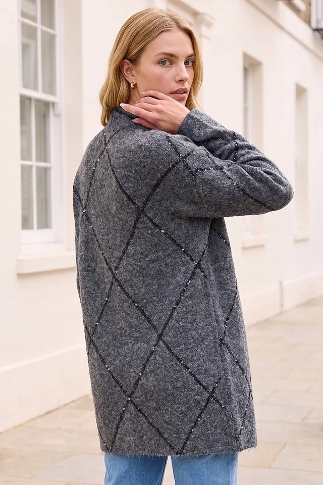 Roman Charcoal Sparkle Argyle Cardigan