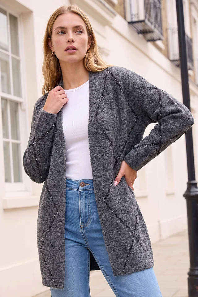 Roman Charcoal Sparkle Argyle Cardigan
