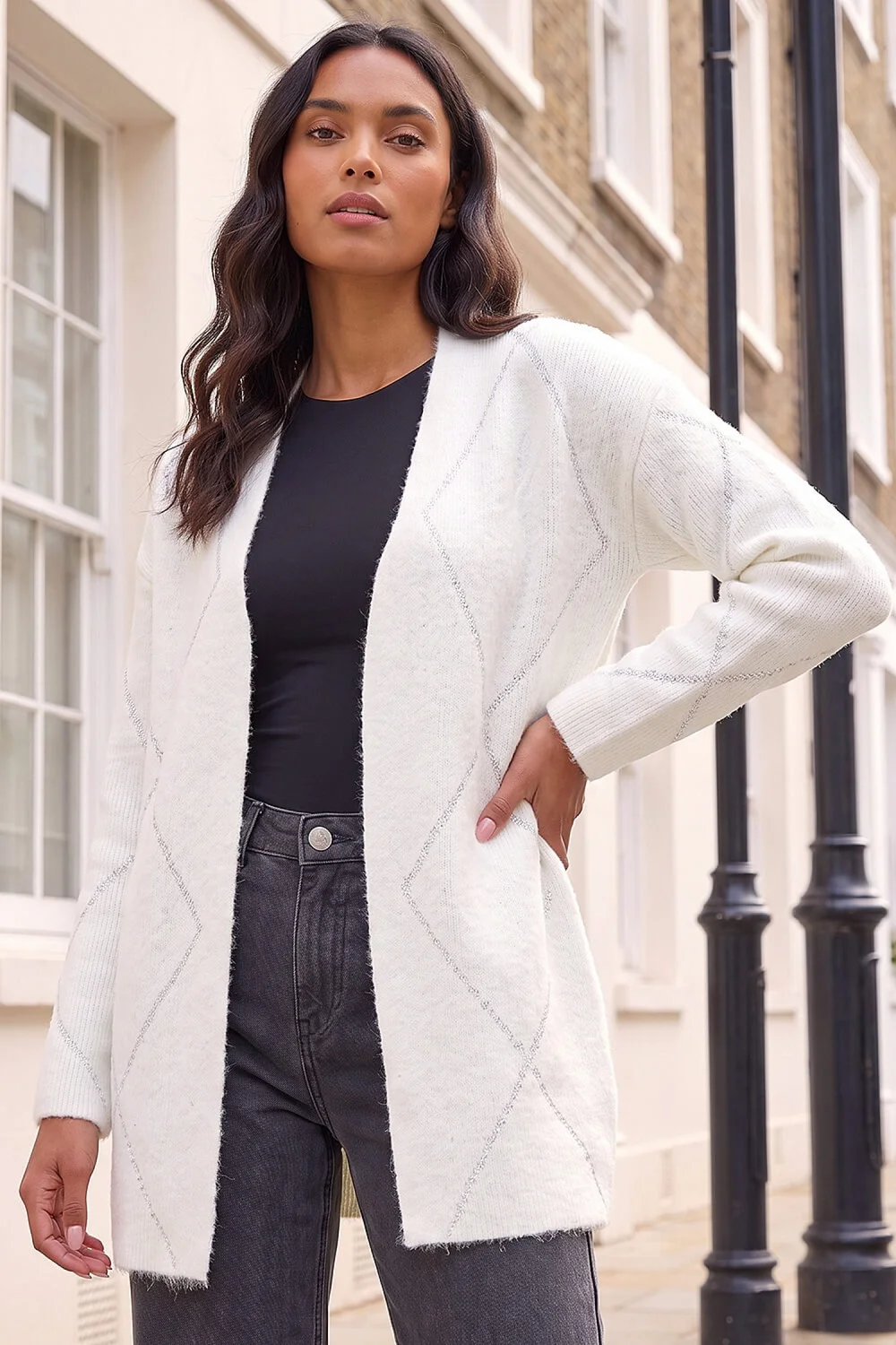 Roman Ivory Sparkle Argyle Cardigan - 10 Image 1