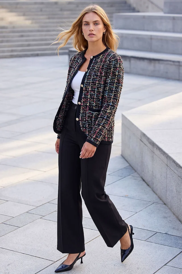 Roman Black Sparkle Tweed Knit Cardigan