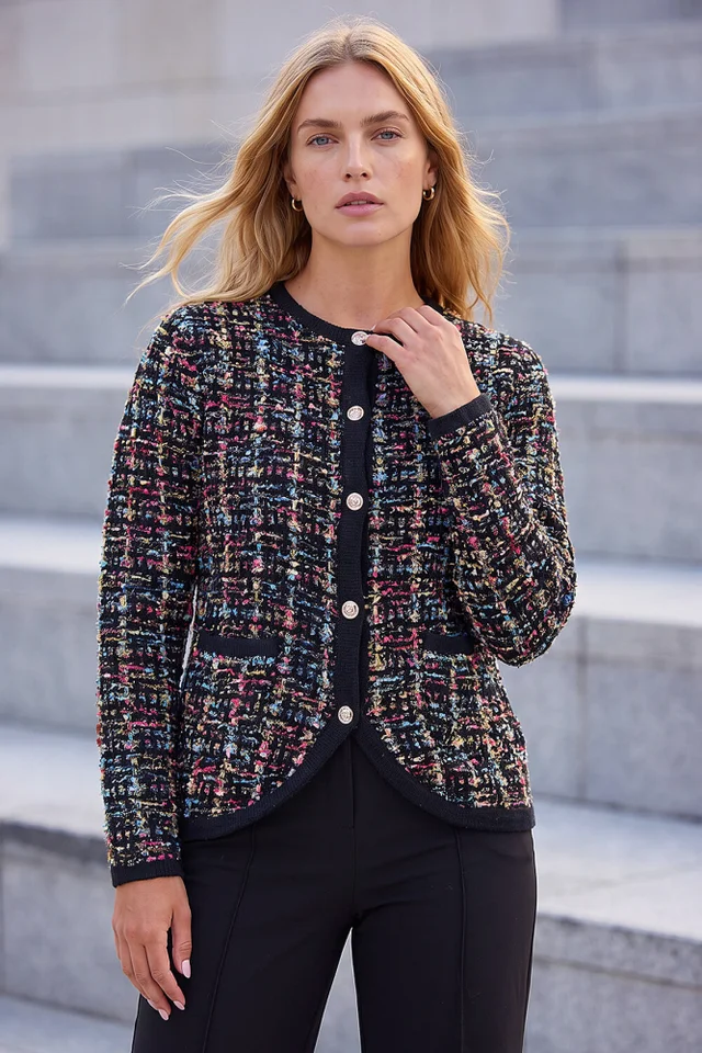 Roman Black Sparkle Tweed Knit Cardigan