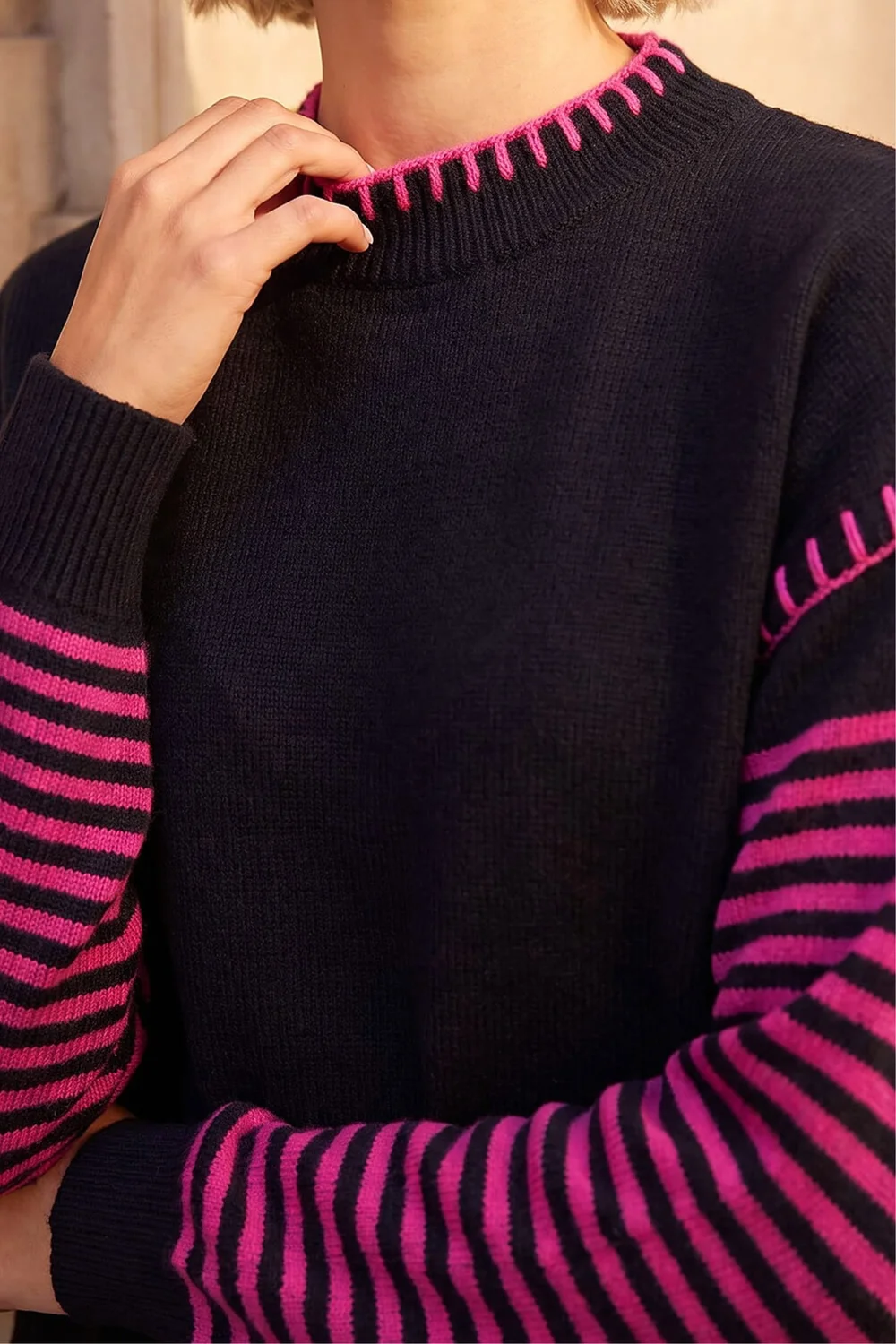 Roman Black Contrast Stitch Stripe Jumper - 14 Image 4