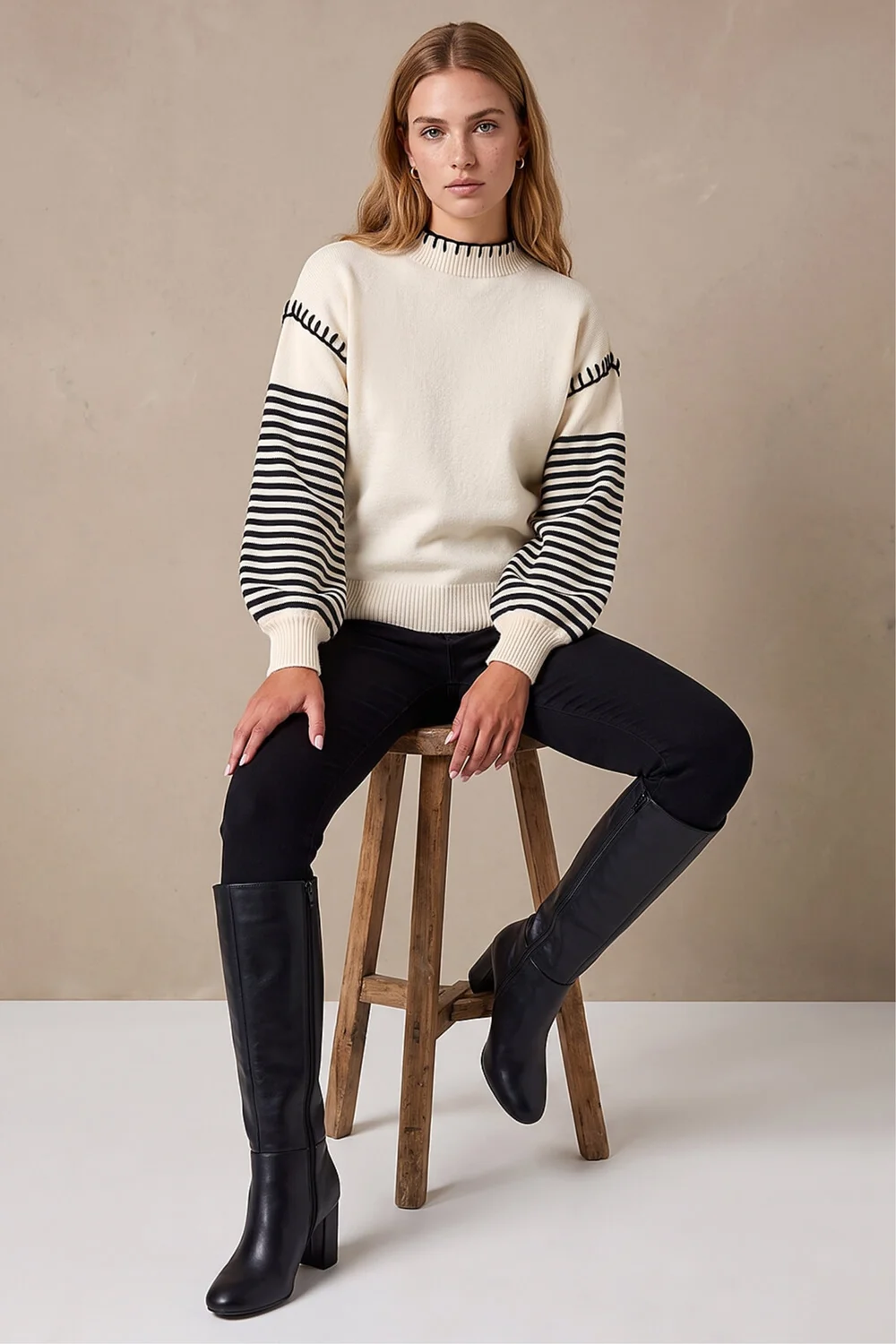 Roman Ivory Contrast Stitch Stripe Jumper - 18 Image 2