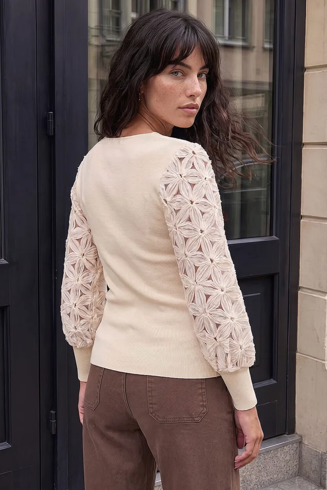 Roman Ivory Floral Woven Sleeve Jumper