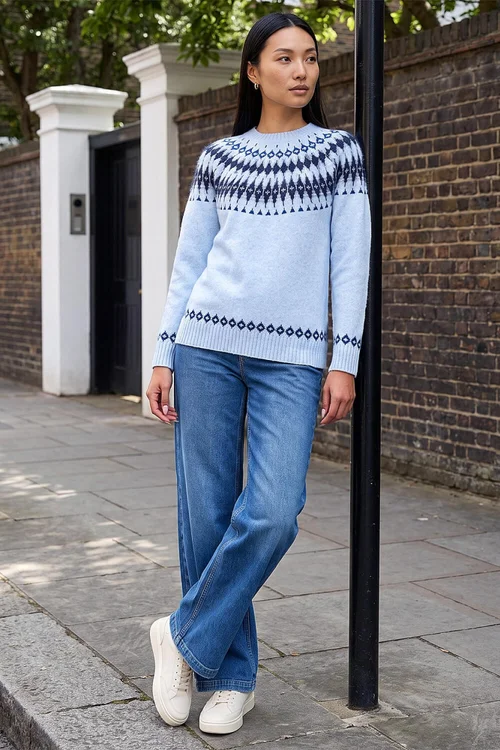Roman Blue Fluffy Fairisle Knit Jumper - 14 Image 3