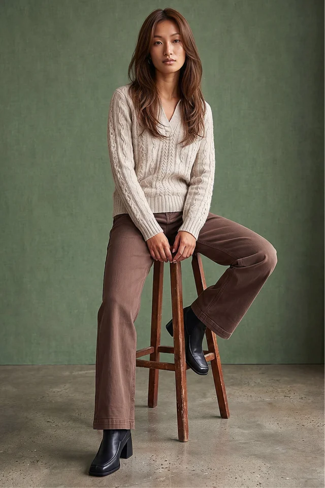 Roman Stone Cable Knit Henley Jumper