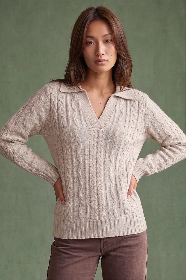 Roman Stone Cable Knit Henley Jumper