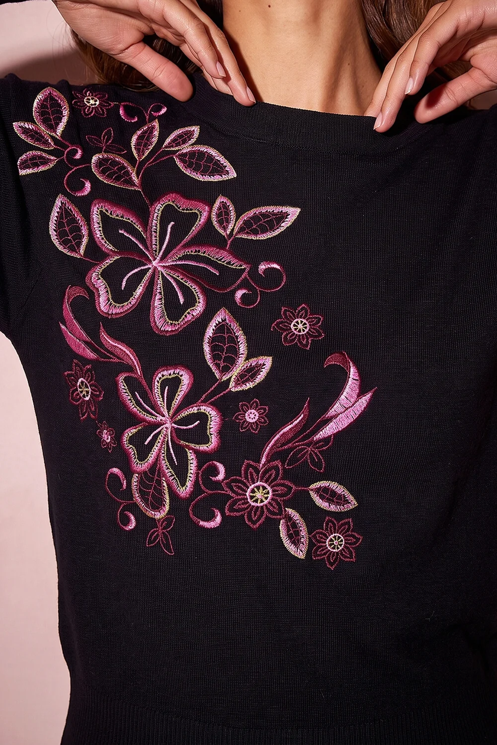 Roman Black Embroidered Floral Knit Jumper - 20 Image 4