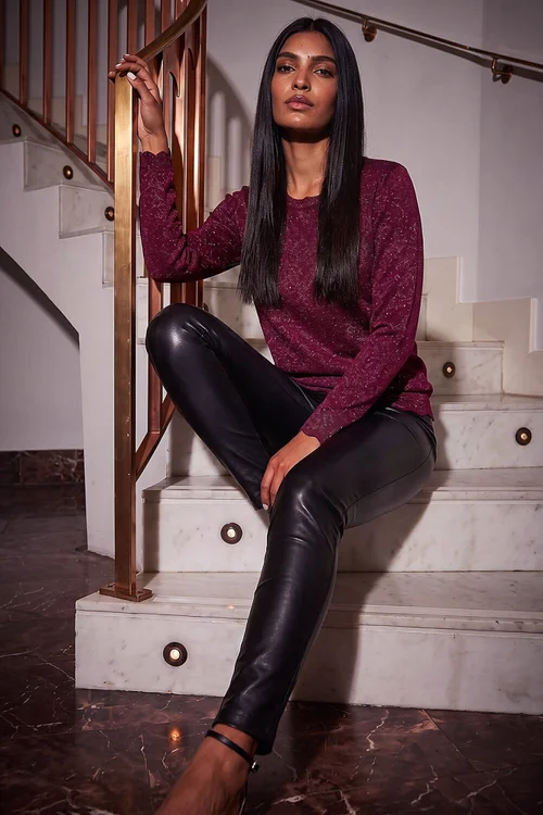 Roman Burgundy Shimmer Scallop Trim Knit Jumper - 20 Image 2