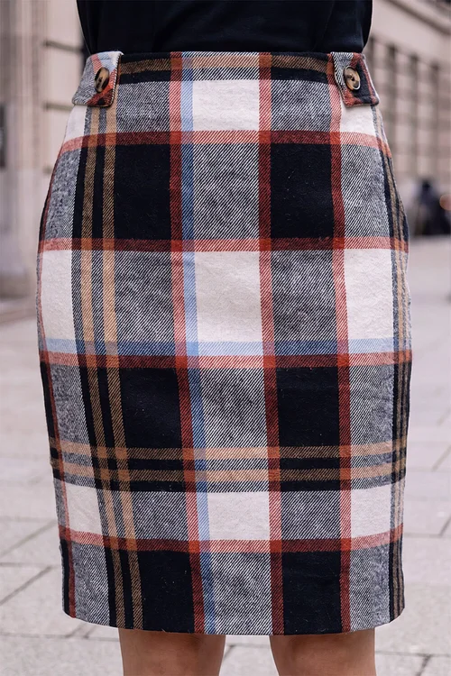 Roman Black Button Tab Brush Check Skirt - 20 Image 1