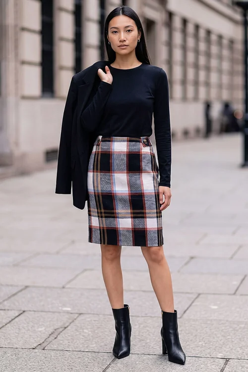 Roman Black Button Tab Brush Check Skirt - 20 Image 2