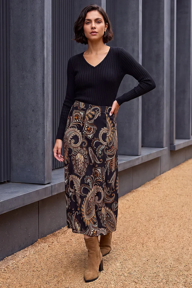 Roman Ochre Paisley Print Skirt