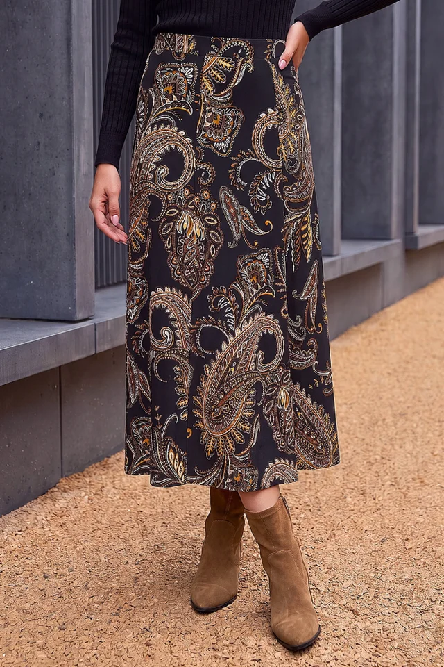 Roman Ochre Paisley Print Skirt