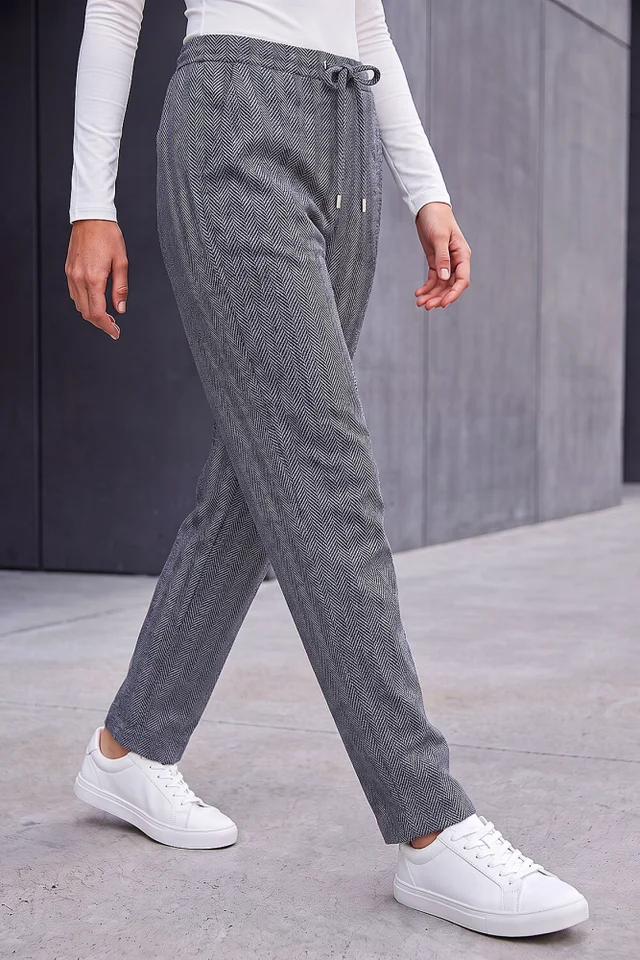 Roman Grey Petite Herringbone Stretch Trouser