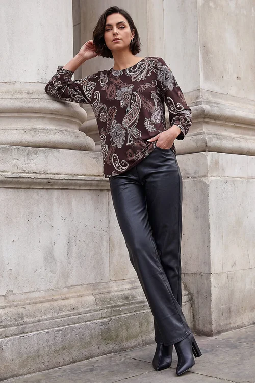 Roman Chocolate Paisley Drop Shoulder Top - 10 Image 3