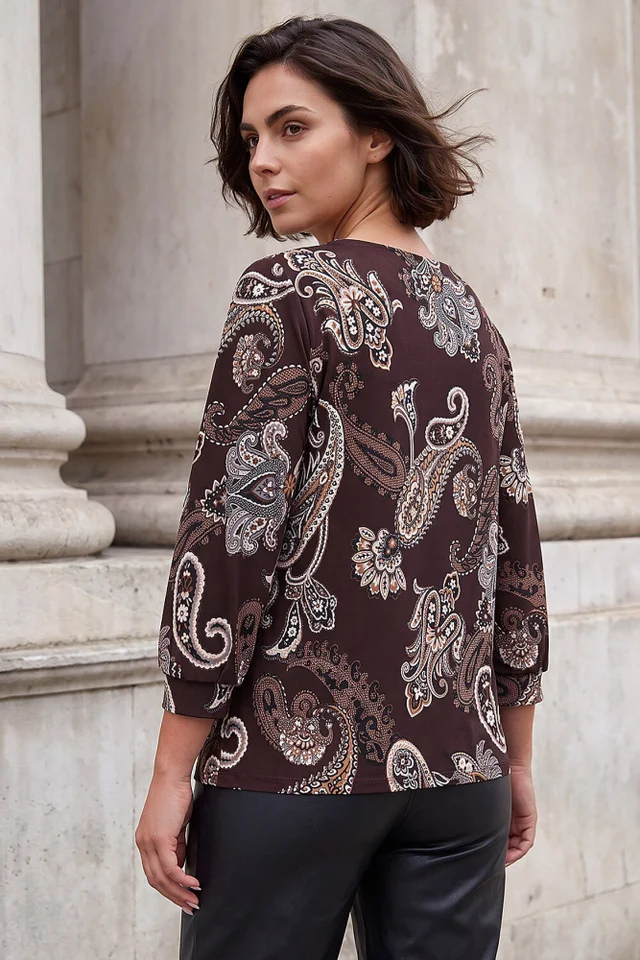 Roman Chocolate Paisley Drop Shoulder Top
