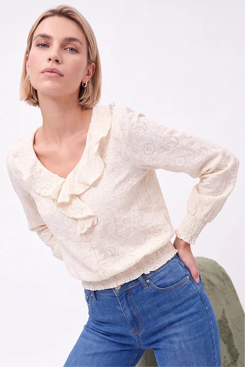 Roman Cream Textured Frill Top - 18 Image 3