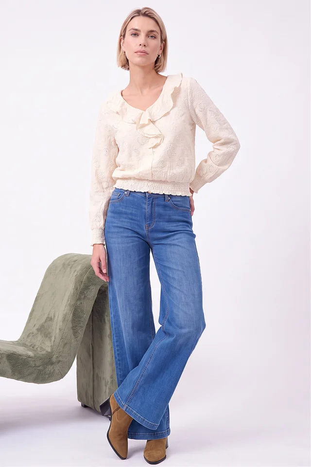 Roman Cream Textured Frill Top