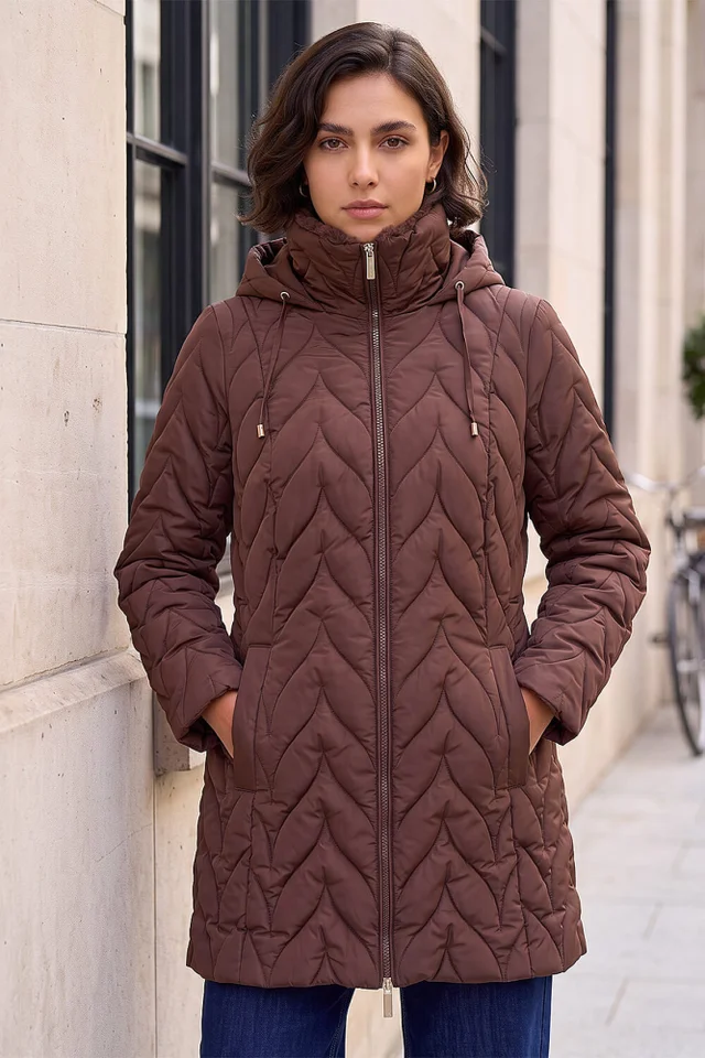 Roman Chocolate Zig Zag Padded Coat