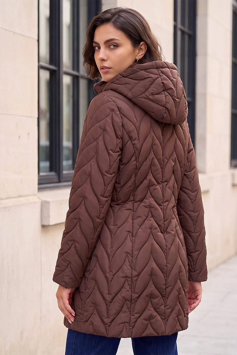 Roman Chocolate Zig Zag Padded Coat - 18 Image 4