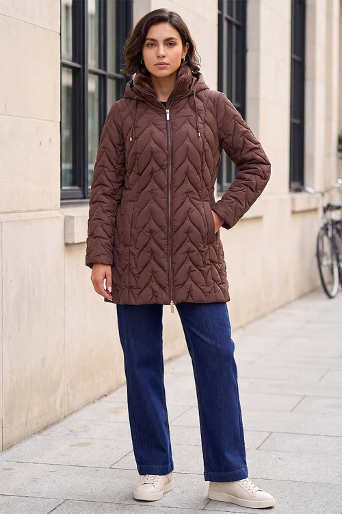 Roman Chocolate Zig Zag Padded Coat - 18 Image 3