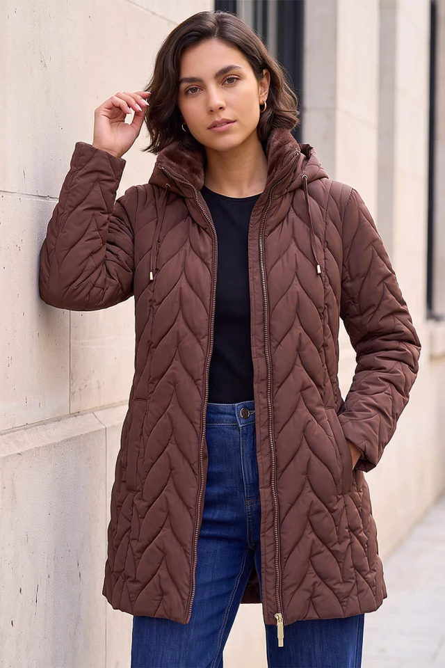 Roman Chocolate Zig Zag Padded Coat