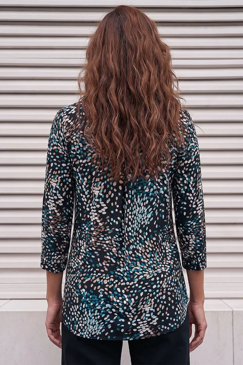 Roman Teal Spot Puff Print Stretch Blouse - 16 Image 3