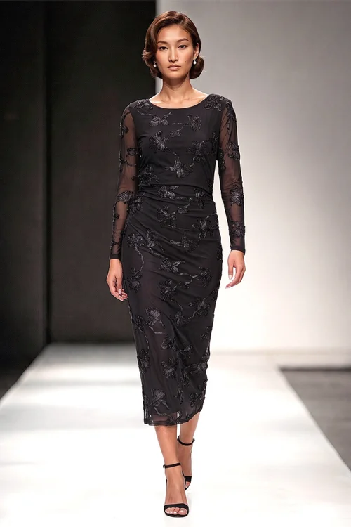 Roman Black Cornelli Stretch Mesh Dress - 14 Image 2