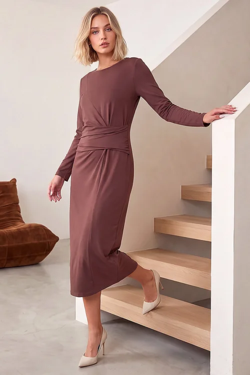 Dusk Chocolate Ruched Waist Midi Dress - 18 Image 2