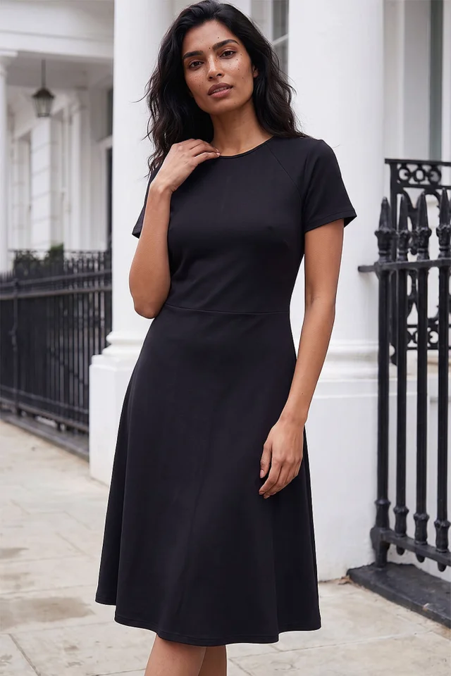 Roman Black Ponte Belted Short Dress