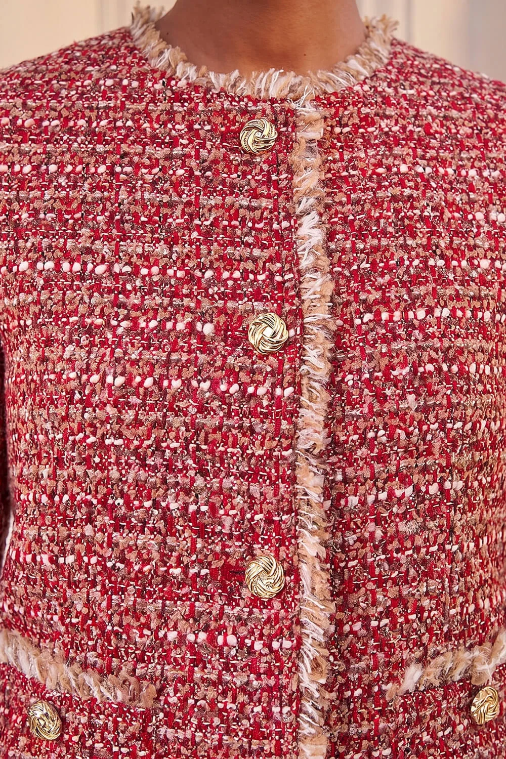 Roman Red Frayed Edge Boucle Jacket - 14 Image 4