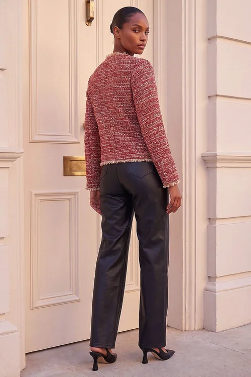 Roman Red Frayed Edge Boucle Jacket - 14 Image 3