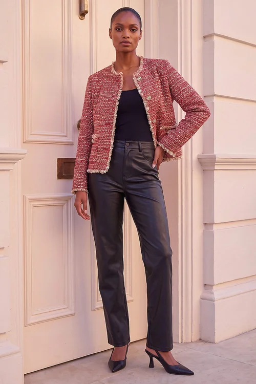Roman Red Frayed Edge Boucle Jacket - 14 Image 2