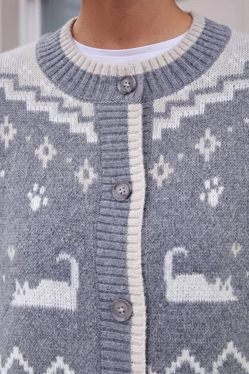 Roman Grey Cat Jacquard Cardigan - 10 Image 4