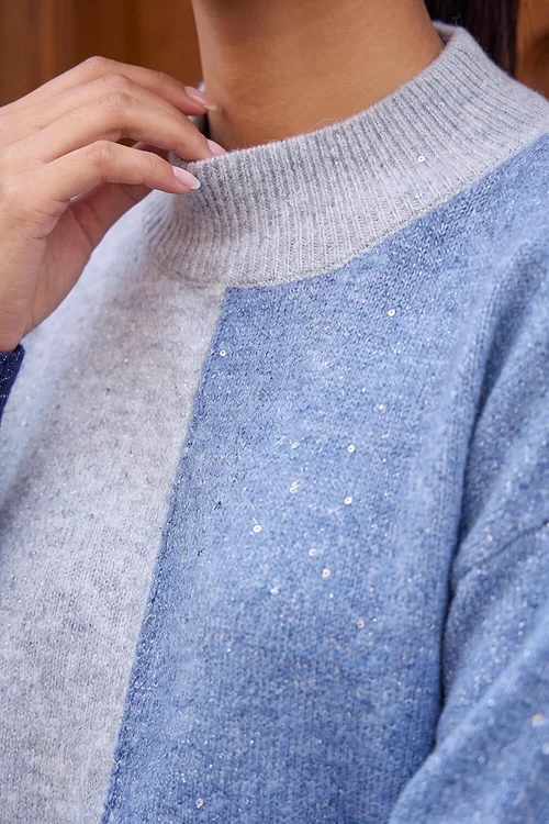 Roman Blue Petite Sequin Colour Block Jumper - 12 Image 4