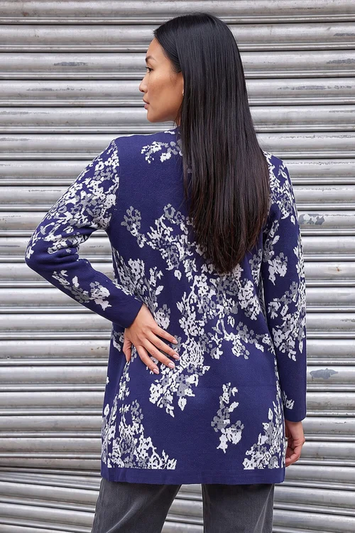 Roman Blue Floral Jacquard Knit Coatigan - 14 Image 3