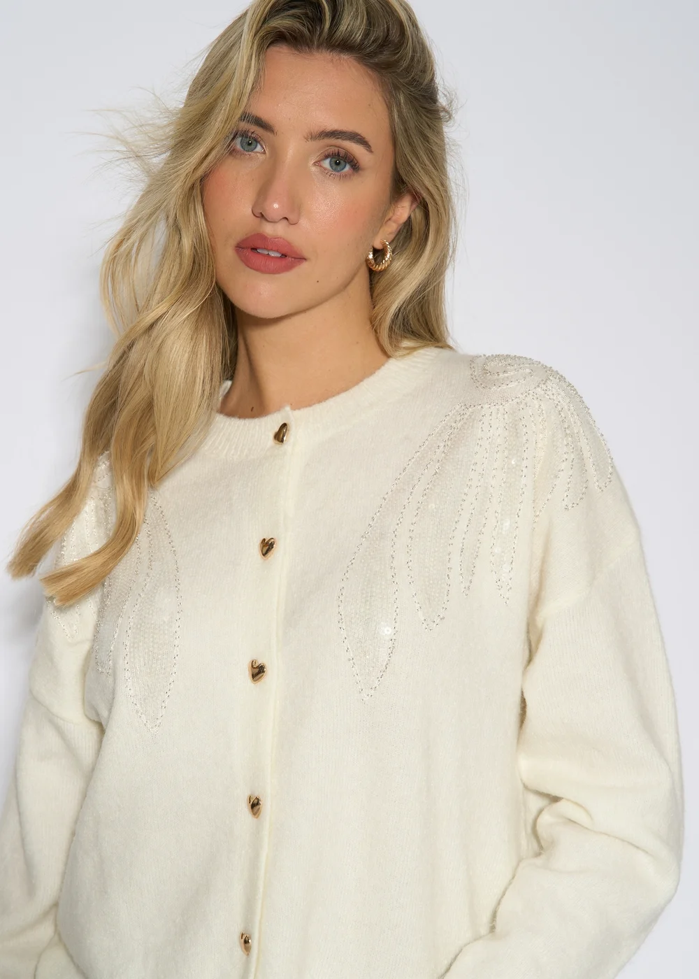 Gini London Off White Angel Sequin Knit Cardigan - L/XL Image 3