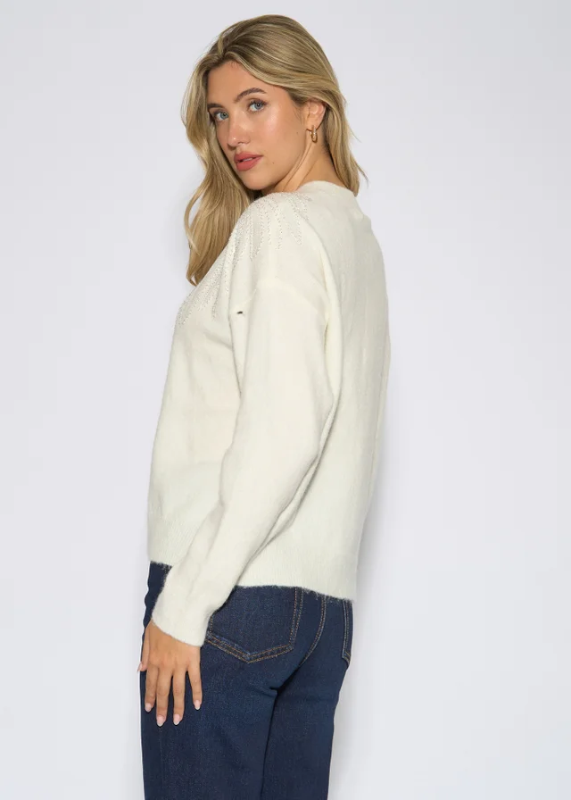 Gini London Off White Angel Sequin Knit Cardigan