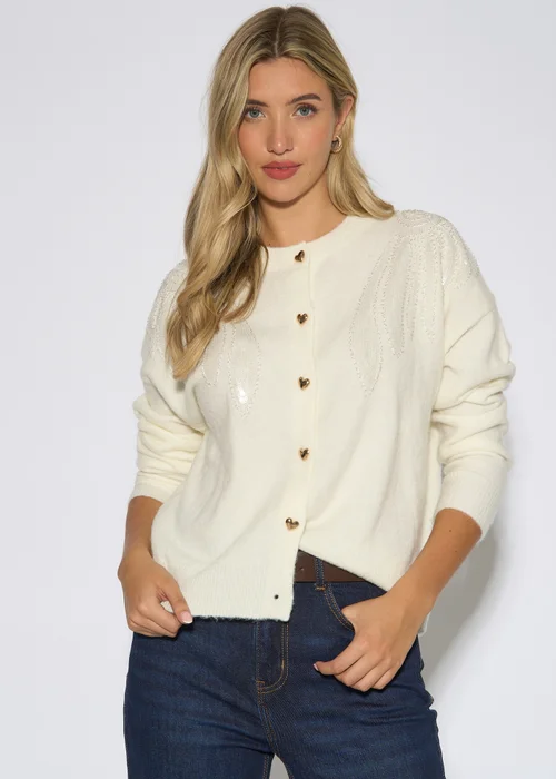 Gini London Off White Angel Sequin Knit Cardigan - L/XL Image 1