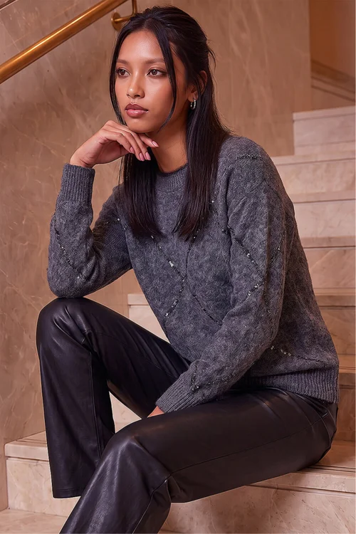 Roman Dark Grey Petite Shimmer Jumper - 16 Image 3