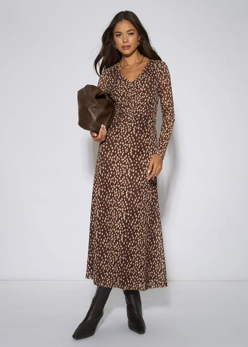 Gini London Brown Animal Mesh Ruched Front Midaxi Dress - 8 Image 2