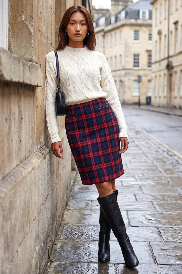 Roman Red Check Print Skirt